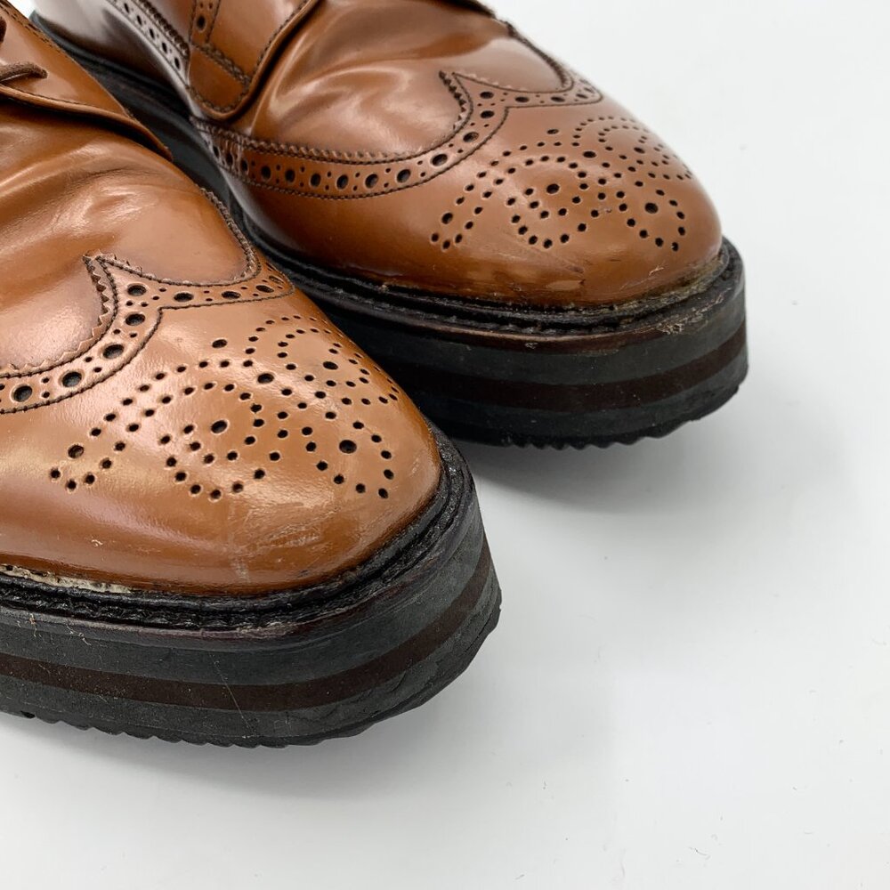 Q12286 Prada size 40.5 brown Baroque carved lace-up thick-soled leather shoes wi - Picture 8 of 9